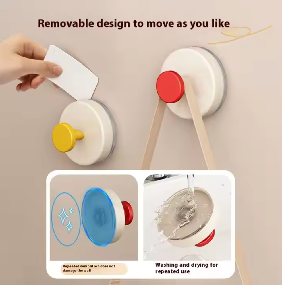 Rotating Vacuum Suction Wall Hooks – Pack of 4 Reusable Adhesive-Free Hooks