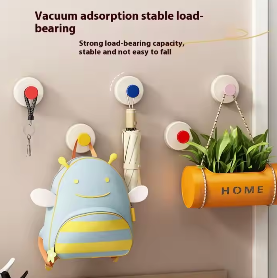 Rotating Vacuum Suction Wall Hooks – Pack of 4 Reusable Adhesive-Free Hooks