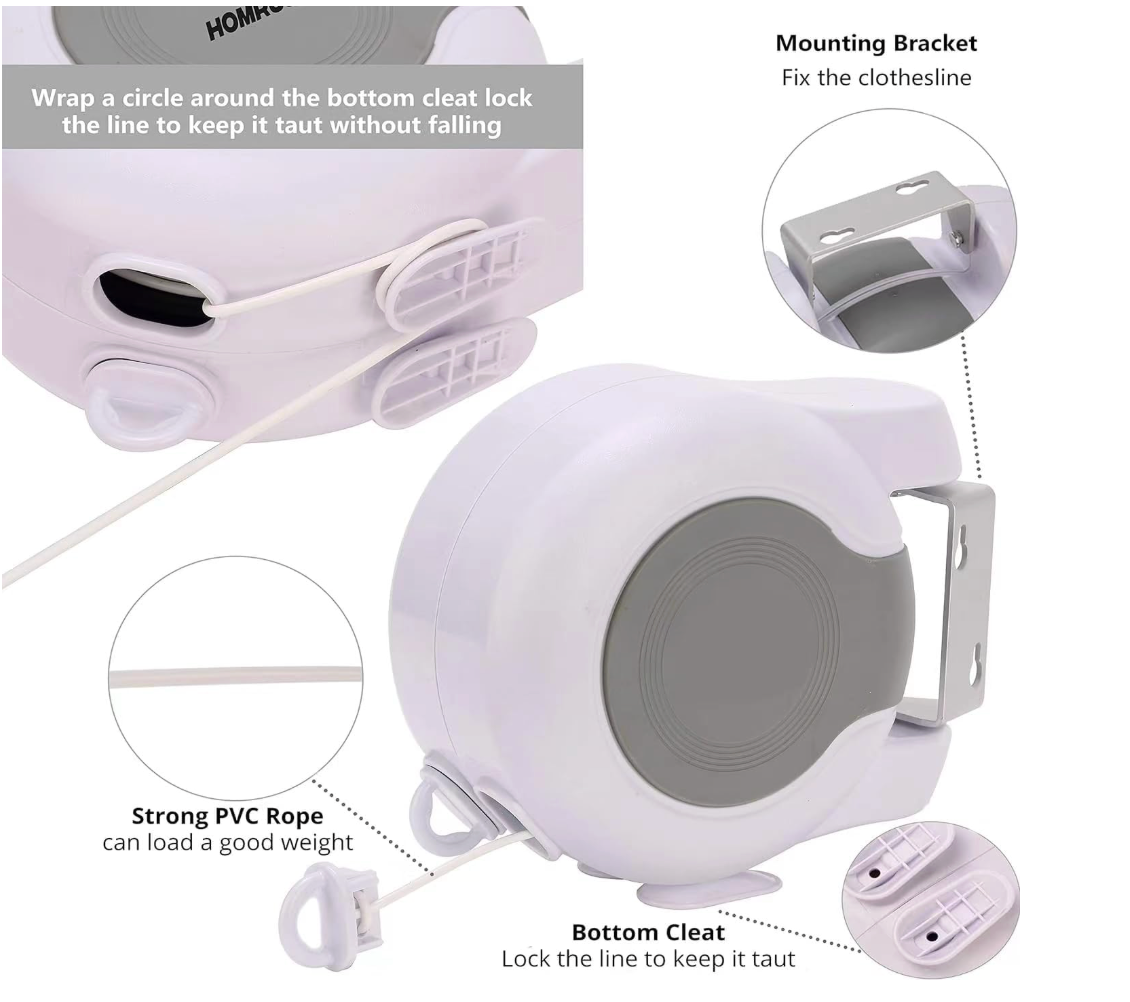 Wall Mount Retractable Double Clothesline – Adjustable Space-Saving Laundry Drying Rack