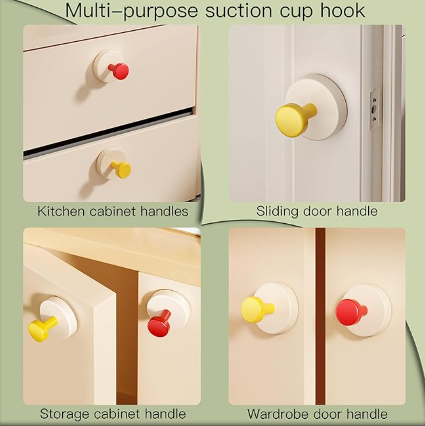 Rotating Vacuum Suction Wall Hooks – Pack of 4 Reusable Adhesive-Free Hooks