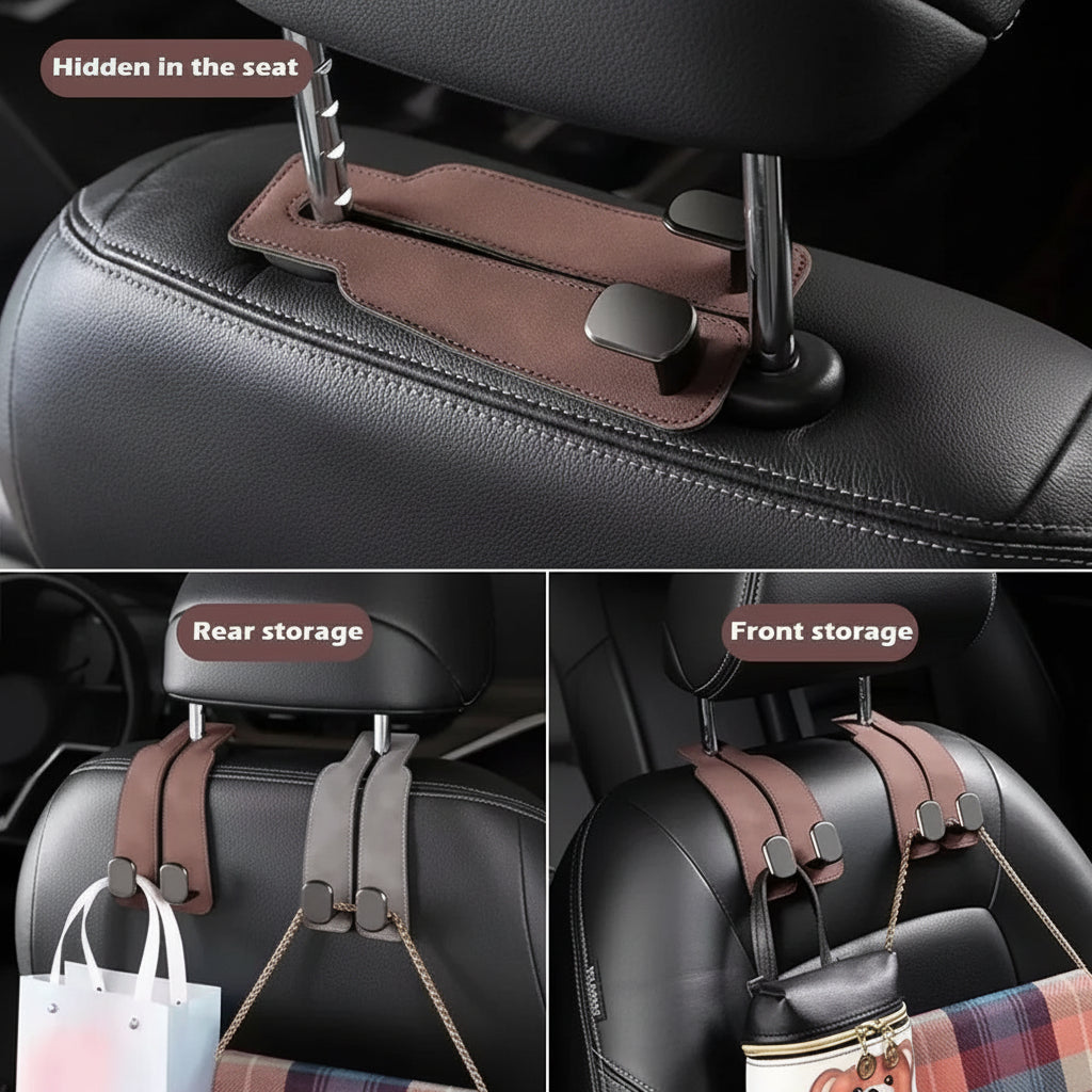 Car Headrest Hooks – Pack of 2 Universal Seat Back Hooks for Bags & Accessories