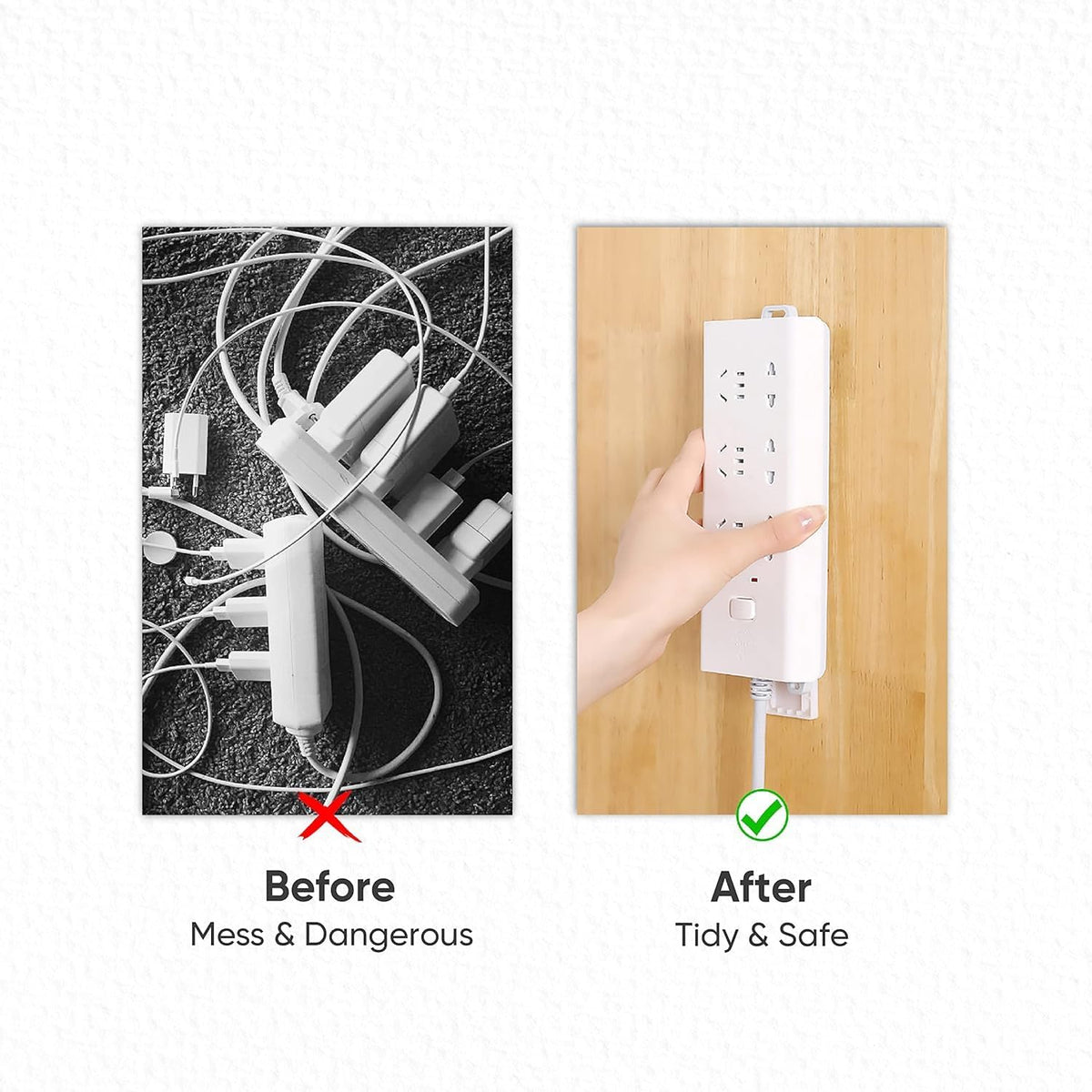 Adhesive Punch-Free Socket Holder – Pack of 2 Wall-Mounted Cable Organizer