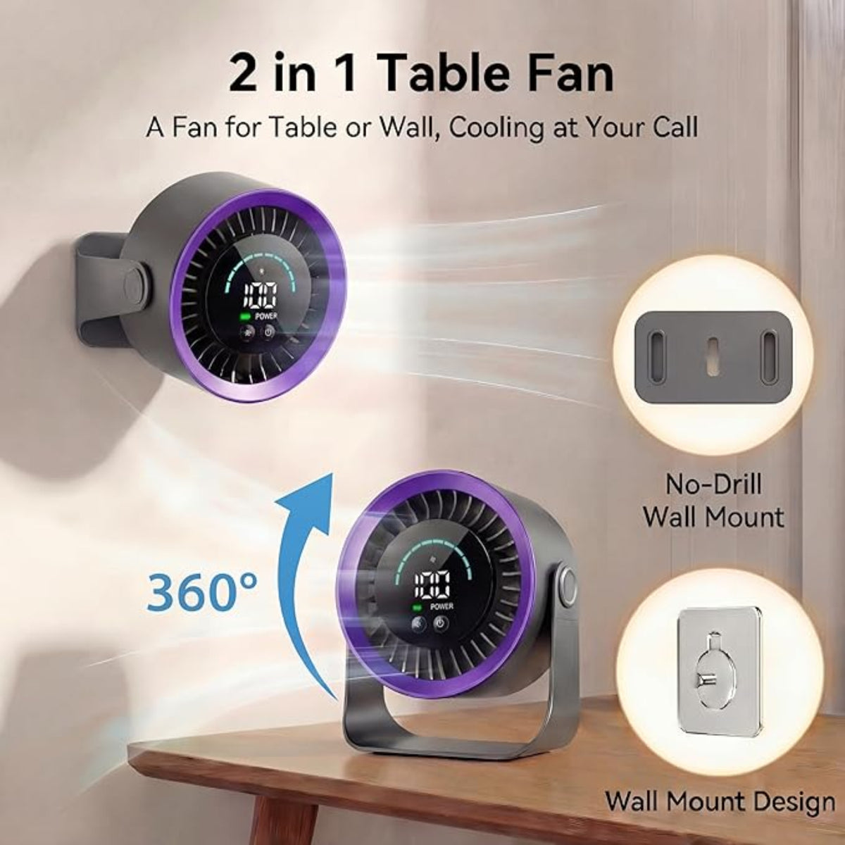 Air Circulation Mini Wireless Desk Fan – Portable Rechargeable Table Fan