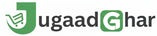 The logo for 'Jugaad Ghar' featuring a green shopping cart icon inside a green 'J' shape, alongside the brand name 'Jugaad Ghar' in dark gray and green on a plain white background.