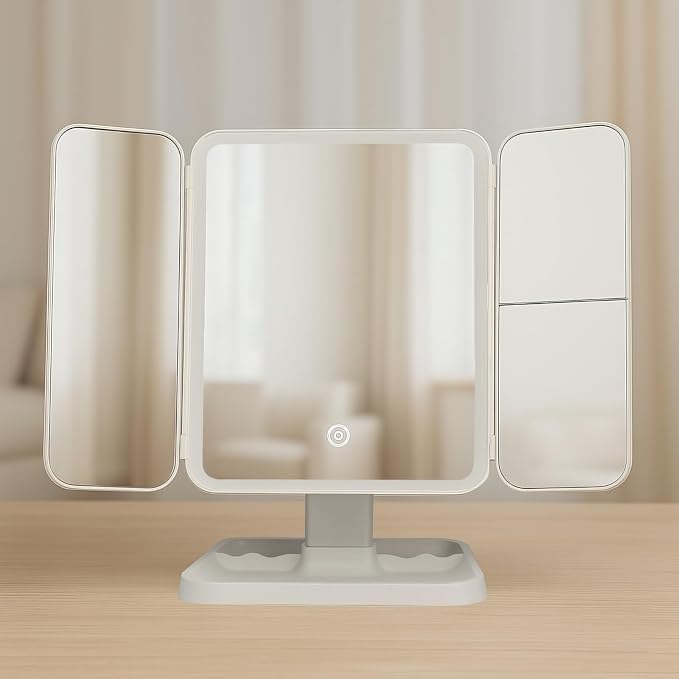 Multifold LED Makeup Mirror – Folding Vanity Mirror with Adjustable Lighting