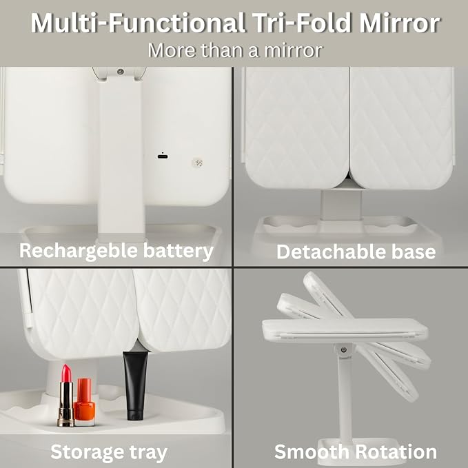 Multifold LED Makeup Mirror – Folding Vanity Mirror with Adjustable Lighting