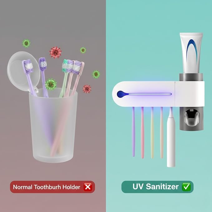 UV Toothbrush Sterilizer Holder – Wall Mounted Electric Toothbrush Sanitizer & Organizer