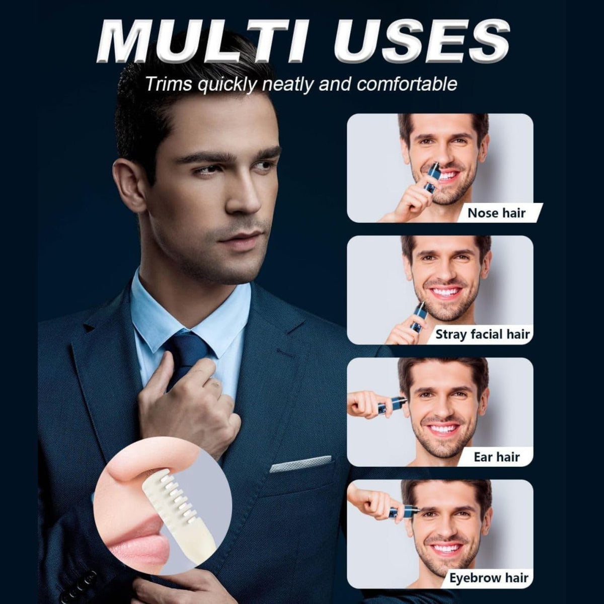 USB Rechargeable Nose Hair Trimmer – Cordless Personal Grooming & Detail Trimmer