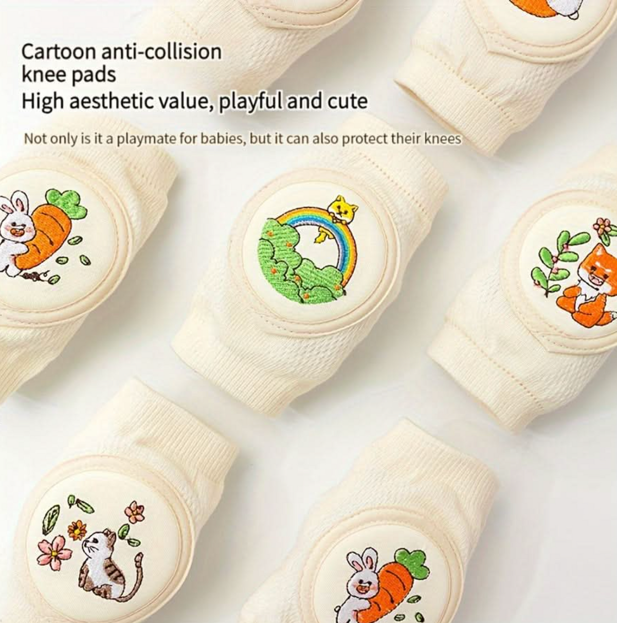 Baby Knee Pads with Cute Animal Embroidery – Soft Crawling Knee Protectors for Infants