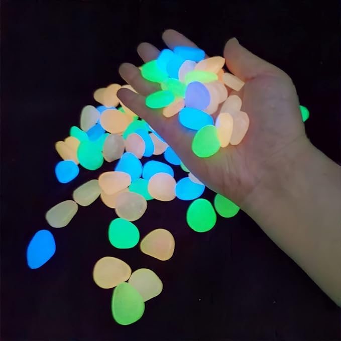 Glow in the Dark Garden Rocks – Pack of 100 Luminous Pebbles for Garden & Decor